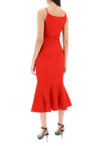 Shop Alexander Mcqueen Knit Midi Dress In Seven Women In Red