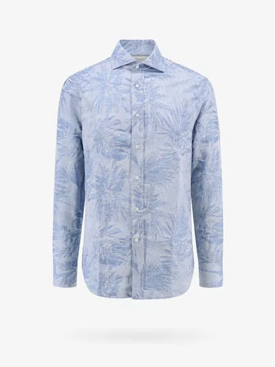 Shop Brunello Cucinelli Man Shirt Man Blue Shirts