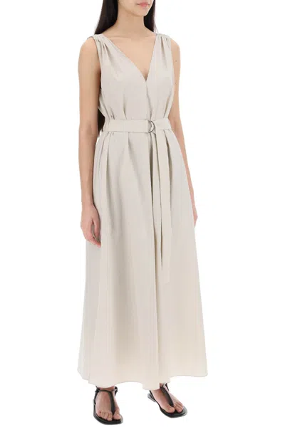 Shop Brunello Cucinelli Maxi Flared Dress With Precious Shoulder Women In Cream