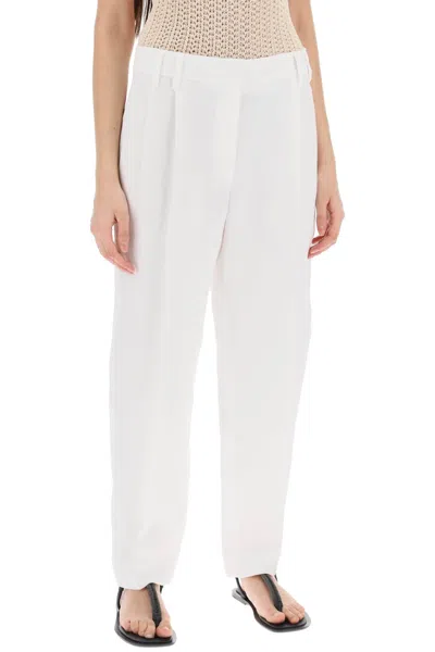 Shop Brunello Cucinelli Tapered Pants With Ple Women In White