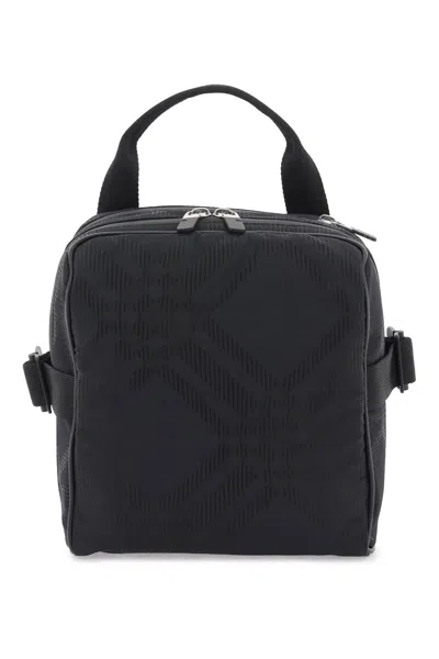 Shop Burberry "jacquard Check-in Shoulder Bag Men In Black