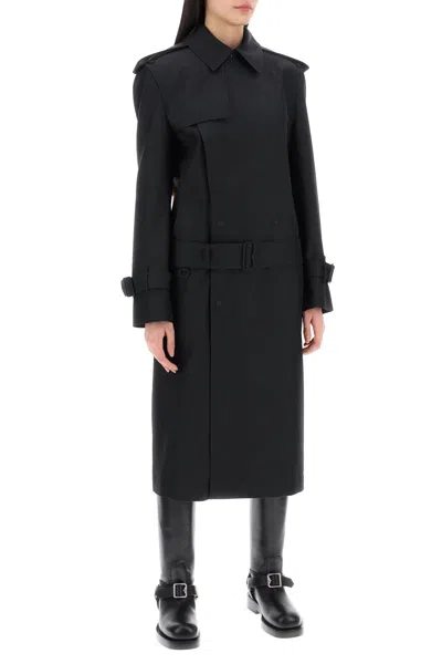 Shop Burberry Double-breasted Silk Twill Trench Coat Women In Black