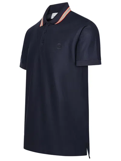 Shop Burberry Man  'pierson' Blue Cotton Polo Shirt