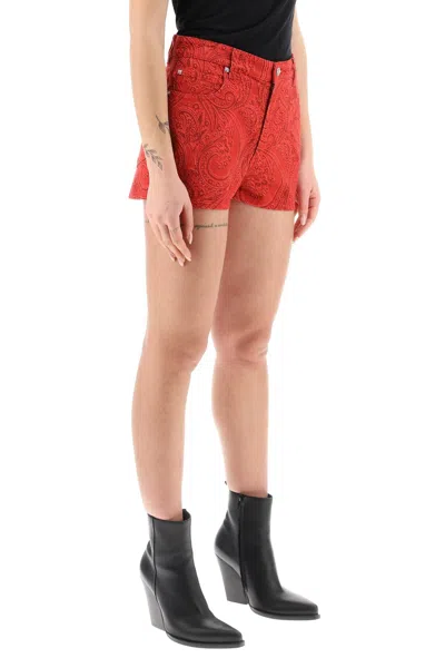 Shop Etro Paisley Denim Shorts Women In Red