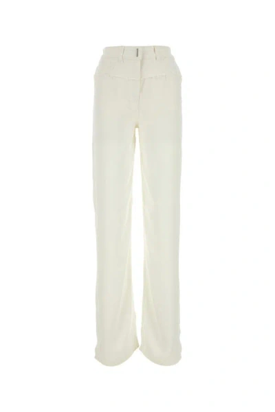 Shop Givenchy Woman Ivory Viscose And Denim Jeans In White
