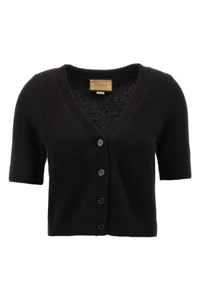 Shop Gucci Women Cropped Cardigan In Black