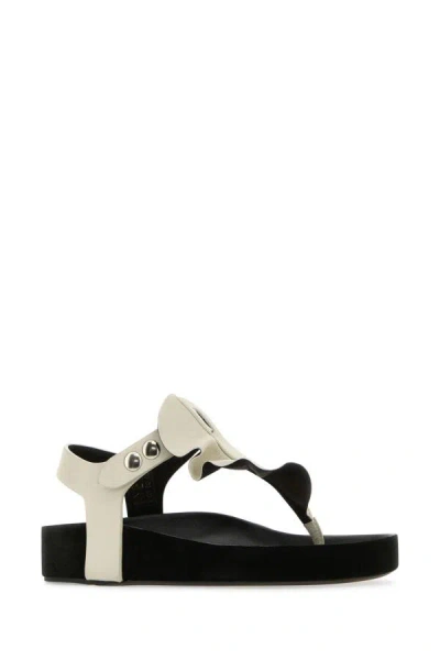 Shop Isabel Marant Woman Chalk Leather Isela Thong Sandals In White