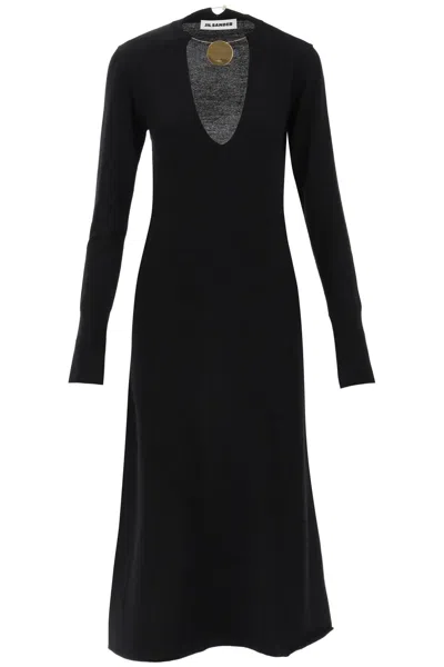 Shop Jil Sander Wool Knit Midi Dress With Necklace Women In Black