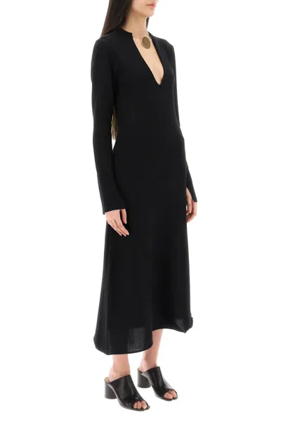 Shop Jil Sander Wool Knit Midi Dress With Necklace Women In Black