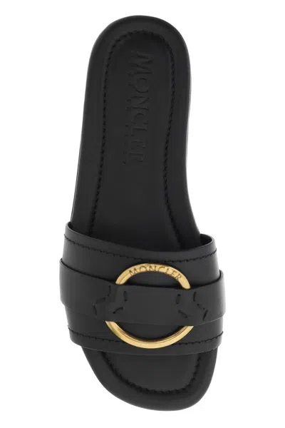 Shop Moncler Leather Bell Slides For Women In Black