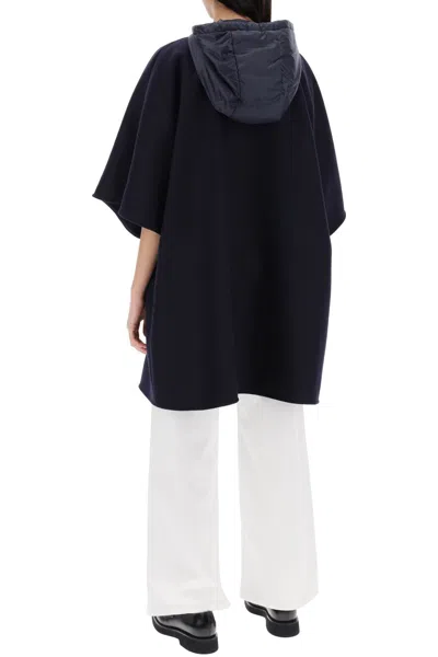Shop Moncler Virgin Wool Cloak With Hood Women In Blue