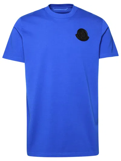 Shop Moncler Man  Blue Cotton T-shirt