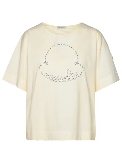 Shop Moncler Woman  Ivory Cotton T-shirt In Cream