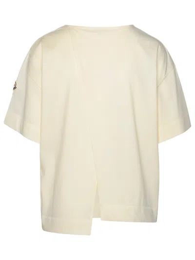 Shop Moncler Woman  Ivory Cotton T-shirt In Cream