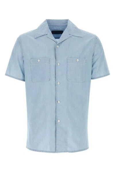 Shop Prada Man Light-blue Cotton Shirt