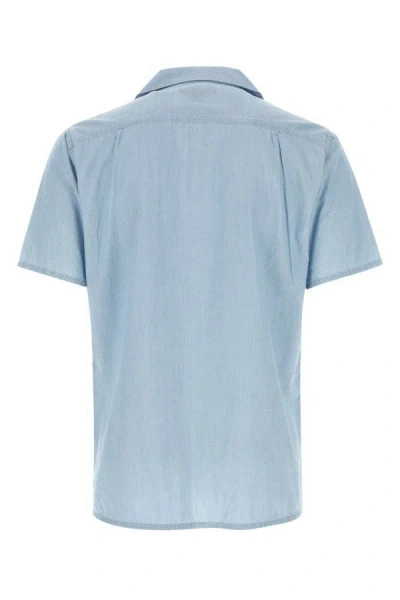 Shop Prada Man Light-blue Cotton Shirt