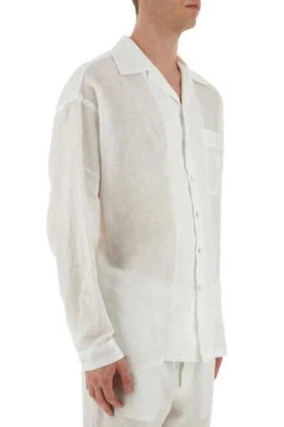 Shop Prada Man White Linen Shirt