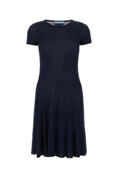 Shop Prada Woman Midnight Blue Silk Blend Dress