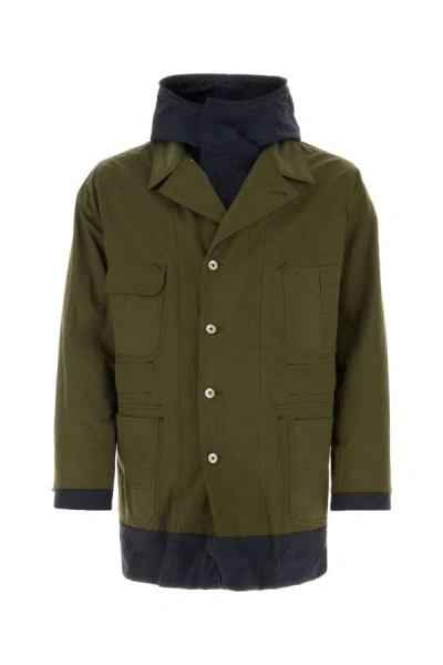 Shop Sacai Man Army Green Cotton And Nylon Reversibile Jacket