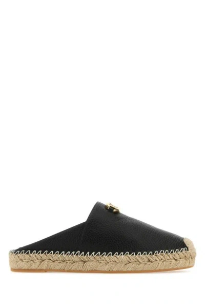 Shop Valentino Garavani Woman Black Leather Vlogo The Bold Edition Espadrilles