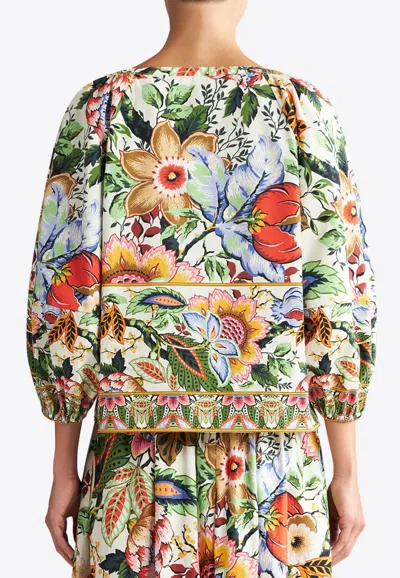 Shop Etro Bouquet Print Puff-sleeved Blouse In Multicolor