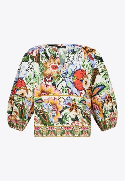 Shop Etro Bouquet Print Puff-sleeved Blouse In Multicolor