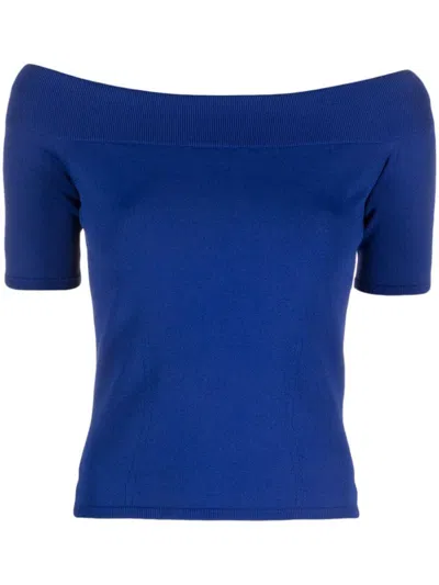 Shop Alexander Mcqueen Off-the-shoulder Top Clothing In Blue