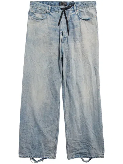 Shop Balenciaga Wide Leg Denim Jeans In Blue