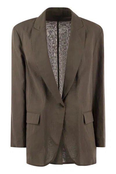 Shop Brunello Cucinelli Cotton Organza Jacket With Jewellery In Chocolate