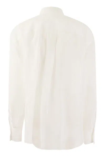 Shop Brunello Cucinelli Cotton Organza Shirt With Dazzling Magnolia Embroidery In White