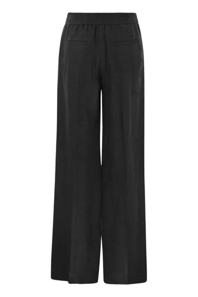 Shop Brunello Cucinelli Pyjama Loose Trousers In Linen Chevron In Black