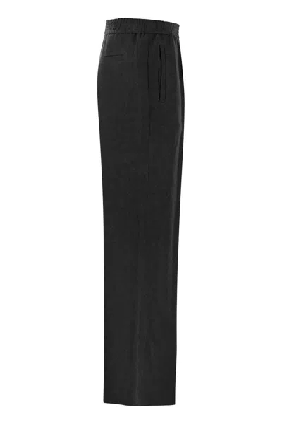 Shop Brunello Cucinelli Pyjama Loose Trousers In Linen Chevron In Black