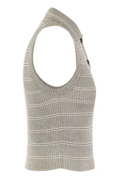 Shop Brunello Cucinelli Sleeveless Ribbed Polo Shirt In Grey