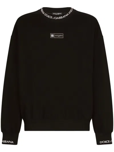 Shop Dolce & Gabbana Logo Cotton Crewneck Sweatshirt In Black