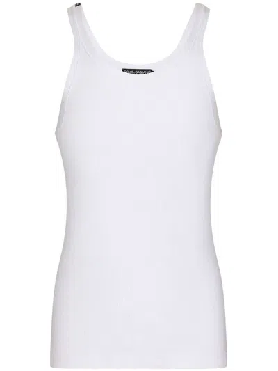 Shop Dolce & Gabbana Ribbed Cotton Tank Top In White