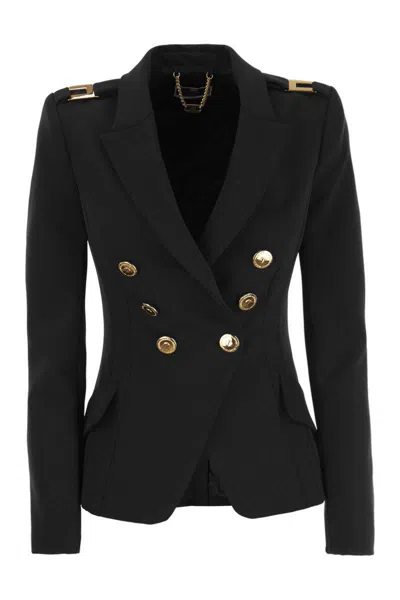 Shop Elisabetta Franchi Crepe Double-breasted Jacket In Black