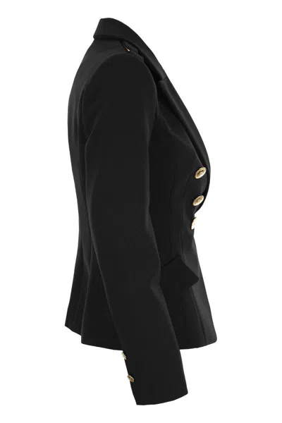 Shop Elisabetta Franchi Crepe Double-breasted Jacket In Black