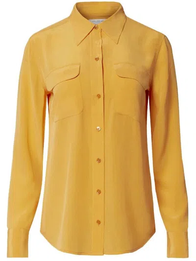 Shop Equipment Slim Fit Silk Shirt In Orange