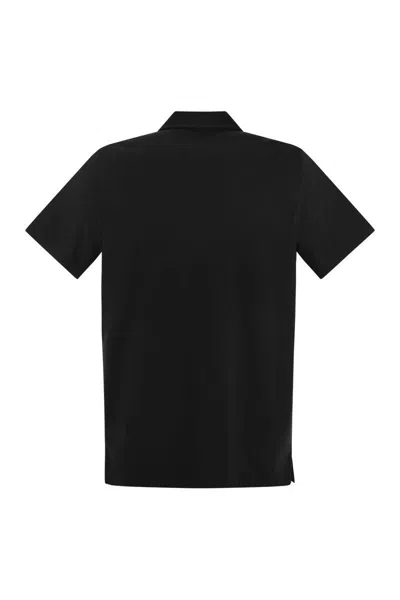 Fedeli Cotton Polo Shirt With Open Collar In Black