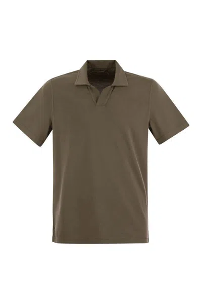 Fedeli Cotton Polo Shirt With Open Collar In Brown