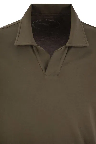 Shop Fedeli Cotton Polo Shirt With Open Collar In Brown