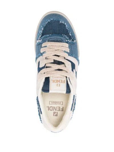 Shop Fendi Denim Match Sneakers Shoes In Blue