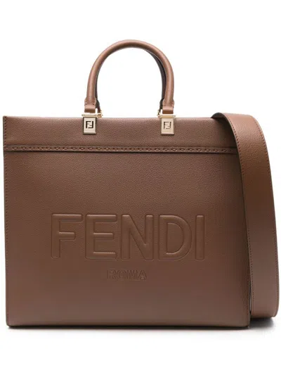 Shop Fendi Sunshine Media Bags In Brown