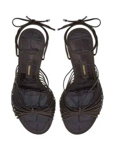 Ferragamo Dark Brown Leather Atena Sandals In Brown