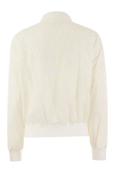 Shop Herno Spring Lace And Ecoage Reversible Bomber Jacket In White