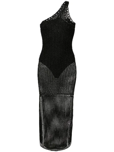 Shop Iro Crochet Cotton Long Dress In Black