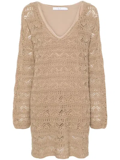 Shop Iro Crochet Cotton Short Dress In Brown
