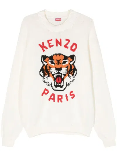 Shop Kenzo Lucky Tiger Cotton Jumper In White