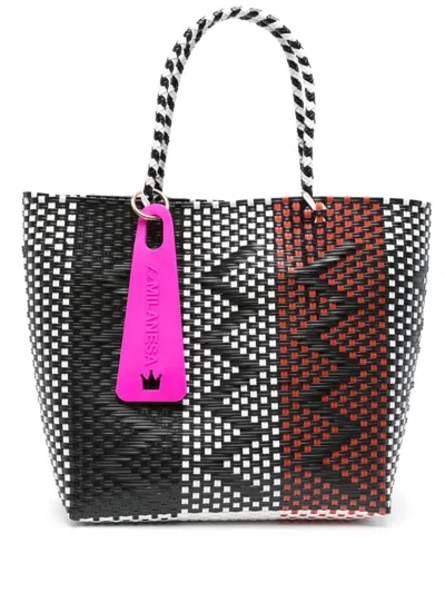 Shop La Milanesa Striped Shopping Bag In Black
