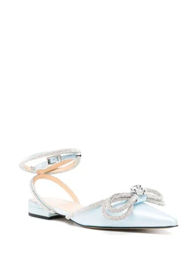 Shop Mach & Mach Double Bow Satin Slingback Ballet Flats In Clear Blue